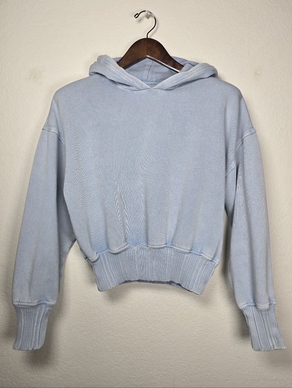 Aerie Blue Mineral Wash Cropped Hoodie Sweatshirt XS